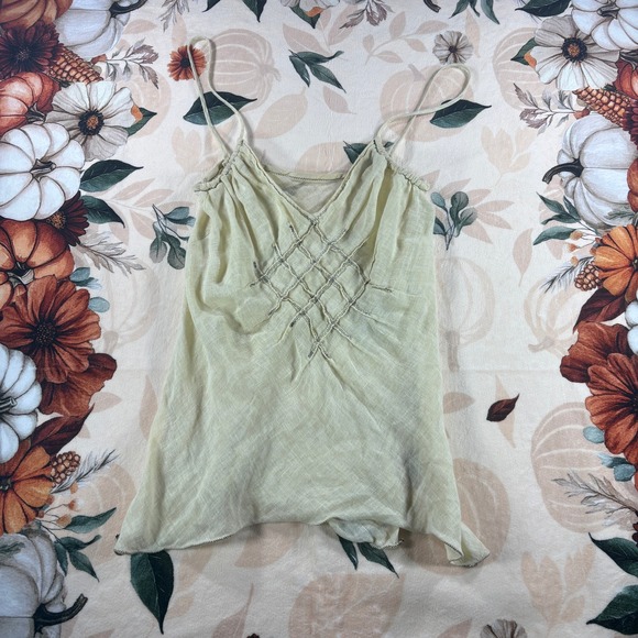 Tops - Boho Tank Top Womens Small Sage Green Linen Blend V-Neck Side Slit Crisscross